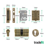 Dumont Antique Brass Lever on Rose Door Handle Kit - Medium Duty FD30/60 - 80mm Euro Sashlock and Double Cylinder - Keyed to Differ - tradefit - 5
