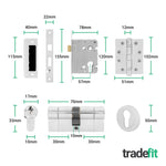 Moreno Polished Chrome Lever on Rose Door Handle Kit - Medium Duty FD30/60 - 80mm Euro Sashlock and Double Cylinder - Master Keyed - tradefit - 6