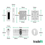 Flores Polished Chrome Lever on Rose Door Handle Kit - Medium Duty FD30/60 - 80mm Euro Sashlock and Double Cylinder - Master Keyed - tradefit - 5