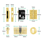 Nola Satin Brass Lever on Rose Door Handle Kit - Standard Duty FD30/60 - 80mm Euro Sashlock and Double Cylinder - Keyed Alike - tradefit - 4