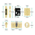 Tapera Satin Brass Lever on Rose Door Handle Kit - Medium Duty FD30/60 - 80mm Euro Sashlock and Double Cylinder - Keyed to Differ - tradefit - 5