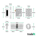 Moreno Satin Nickel Lever on Rose Door Handle Kit - Medium Duty FD30/60 - 80mm Euro Sashlock and Double Cylinder - Master Keyed - tradefit - 6