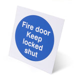 Fire Door Keep Locked Shut 70x70mm Pack 10 Self Adh Semi Rigid PVC - tradefit - 7