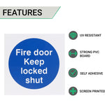Fire Door Keep Locked Shut 70x70mm Pack 10 Self Adh Semi Rigid PVC - tradefit - 3