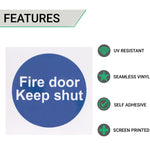 Fire Door Keep Shut 70x70mm Pack 10 Self Adh Semi Rigid PVC - tradefit - 3