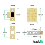 Aurora Satin Brass Lever on Rose Door Handle Kit - Medium Duty FD30/60 - 76mm Latch - tradefit - 5