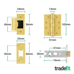 Bosa Satin Brass Lever on Rose Door Handle Kit - Standard Duty FD30/60 Rated - 76mm Latch - tradefit - 4