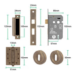Tapera Antique Brass Lever on Rose Door Handle Kit - Medium Duty FD30/60 - 80mm Sashlock - tradefit - 5