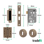 Flores Antique Brass Lever on Rose Door Handle Kit - Medium Duty FD30/60 - 80mm Sashlock - tradefit - 5