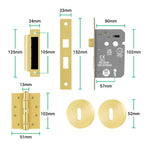 Nola Satin Brass Lever on Rose Door Handle Kit - Standard Duty FD30/60 - 80mm Sashlock - tradefit - 4