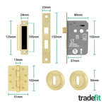 Aurora Satin Brass Lever on Rose Door Handle Kit - Medium Duty FD30/60 - 80mm Sashlock - tradefit - 5