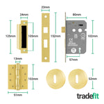 Bosa Satin Brass Lever on Rose Door Handle Kit - Standard Duty FD30/60 - 80mm Sashlock - tradefit - 4