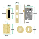 Tapera Satin Brass Lever on Rose Door Handle Kit - Medium Duty FD30/60 - 80mm Sashlock - tradefit - 5