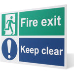 Fire Exit Keep Clear Sign 300x200mm Self Adh Semi Rigid PVC - tradefit - 6