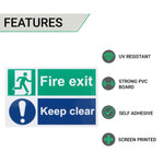 Fire Exit Keep Clear Sign 300x200mm Self Adh Semi Rigid PVC - tradefit - 2