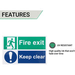 Fire Exit Keep Clear Sign 300x200mm Self Adh Semi Rigid PVC - tradefit - 3