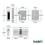 Return to Door Lever on Backplate Stainless Steel Door Handle Kit - Medium Duty FD30/60 - 80mm Euro Sashlock and Double Cylinder - Keyed to Differ - tradefit - 4