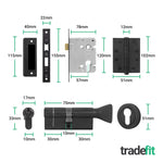Olbia Matt Black Lever on Rose Door Handle Kit - Medium Duty FD30/60 - 80mm Euro Sashlock and Thumbturn Cylinder - Master Keyed - tradefit - 4