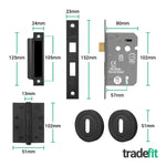 Olbia Matt Black Lever on Rose Door Handle Kit - Medium Duty FD30/60 - 80mm Sashlock - tradefit - 4