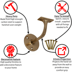 Handrail Bracket Heavy Pattern - 64mm / 2.5 Inch Projection - Brass Finish - tradefit - 3