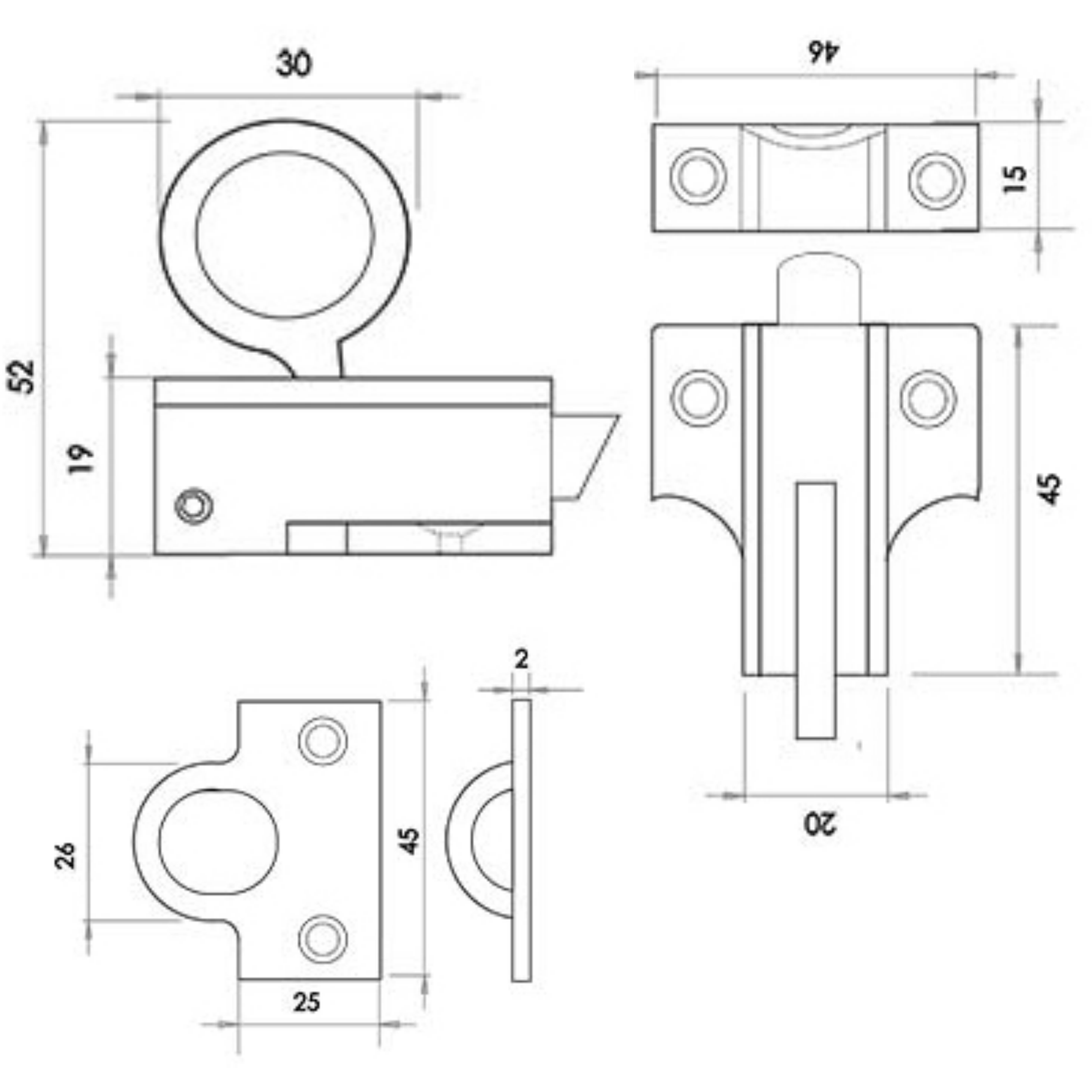 Universal Fanlight Window Catch - 45mm - Polished Brass - tradefit