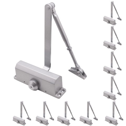 Trade Pack of 10 Overhead Fire Door Closer Universal Reversible Push or Pull Side - Power Size 3 - Silver - tradefit