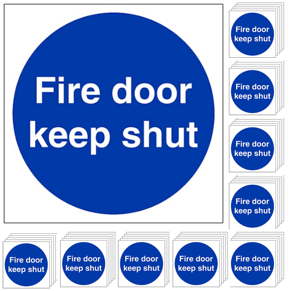 Fire Door Keep Shut - Self Adhesive - 80x80mm - Bulk Pack of 50 - tradefit - Featured Image