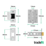 Return to Door Lever on Backplate Satin Aluminium Door Handle Kit - Medium Duty FD30/60 - 76mm Latch - 4