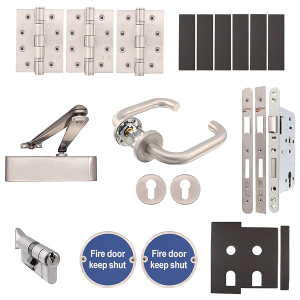 Fire Door Kit - Locking Door - Heavy Duty - Cylinder & Turn Keyed Differ - Satin Stainless Steel - tradefit - Featured Image