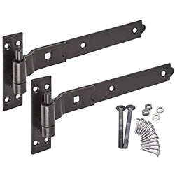 Heavy Duty Cranked Hook & Band Gate Garage Hinges - 300mm / 12" - Black (Pair) - tradefit