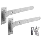 Gate Garage Hinges Cranked Hook Band Pair & Fixings - 300mm / 12