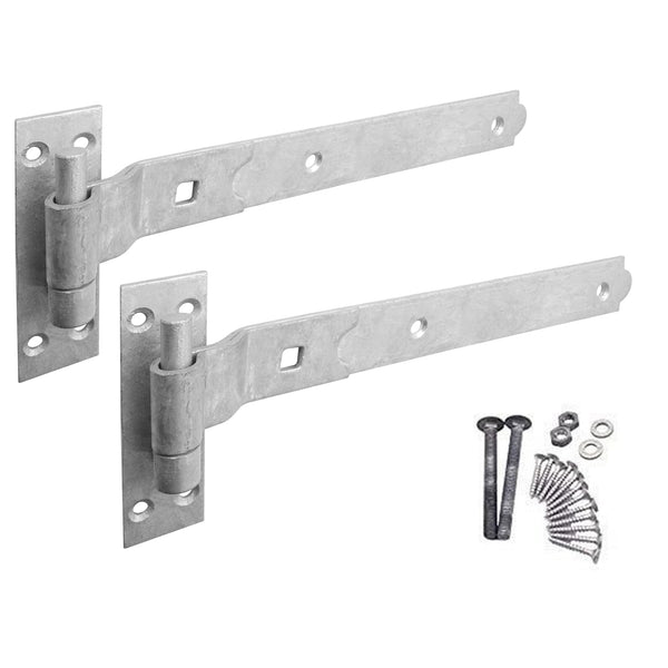Gate Garage Hinges Cranked Hook Band Pair & Fixings - 300mm / 12
