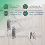 Gate Garage Hinges Cranked Hook Band Pair & Fixings - 300mm / 12
