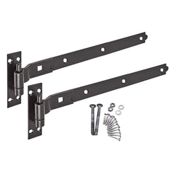 Heavy Duty Cranked Hook & Band Gate Garage Hinges - 350mm / 14" - Black (Pair) - tradefit
