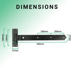 Gate Garage Hinges Cranked Hook Band Pair & Fixings - 600mm / 24