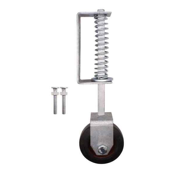 Heavy Duty Spring Loaded Gate Garage Door Wheel on Castor - 102mm - 138kg Load - Galvanised - tradefit - Featured Image