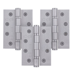 Satin Stainless Fire Door Hinges - 4 Inch/102mm - Grade 13 Steel Ball Bearing - Pack 3 - tradefit