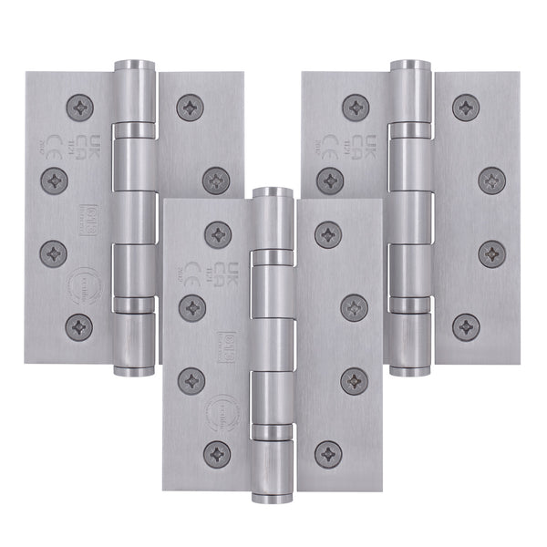 Satin Stainless Fire Door Hinges - 4 Inch/102mm - Grade 13 Steel Ball Bearing - Pack 3 - tradefit - Featured Image