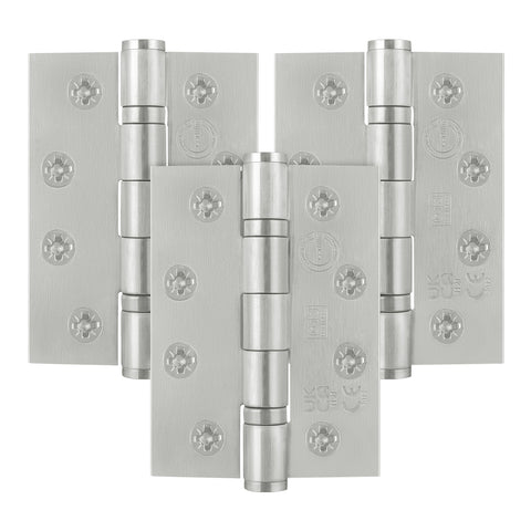 Fire Door Hinges - Ball Bearing - CE FD30/60 - 4 Inch/102mm - Grade 13 Max Door 120kg - Pack 3 - Satin Stainless Steel - tradefit