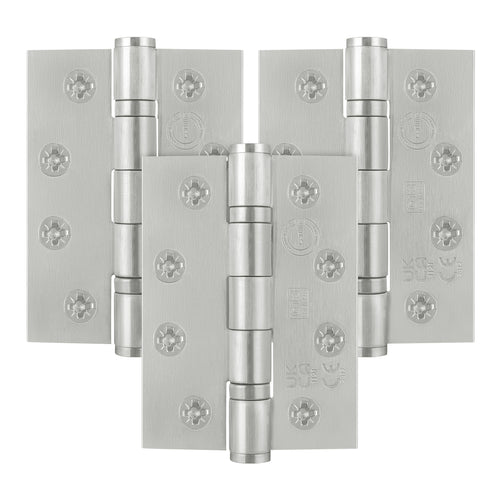 Fire Door Hinges - Ball Bearing - CE FD30/60 - 4 Inch/102mm - Grade 13 Max Door 120kg - Pack 3 - Satin Stainless Steel