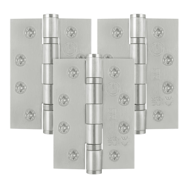 Fire Door Hinges - Ball Bearing - CE FD30/60 - 4 Inch/102mm - Grade 13 Max Door 120kg - Pack 3 - Satin Stainless Steel - tradefit - Featured Image