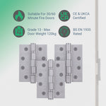 Satin Stainless Fire Door Hinges - 4 Inch/102mm - Grade 13 Steel Ball Bearing - Pack 3 - tradefit - 2
