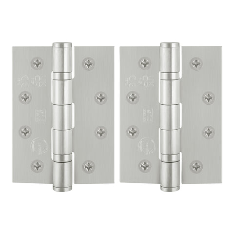 Fire Door Hinges - Ball Bearing - CE FD30/60 - 4 Inch/102mm - Grade 13 Max Door 120kg - Pack 2 - Satin Stainless Steel - tradefit