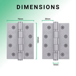 Satin Stainless Fire Door Hinges - 4 Inch/102mm - Grade 13 Steel Ball Bearing - Pack 2 - tradefit - 4