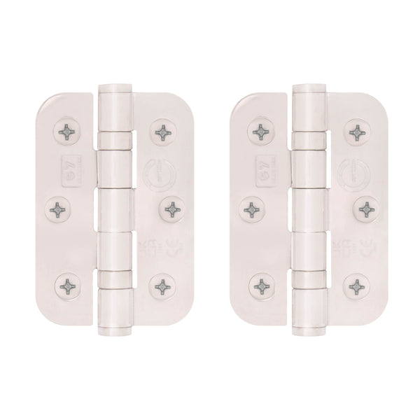 Stainless Ball Bearing Fire Door Hinges Grade 7 - 76x50x2mm - Radius Corners - Polished - Pair Including Screws - tradefit - Featured Image