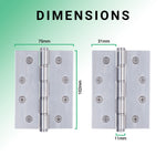 Door Hinges Grade 7 Stainless Steel Washered - 101.6x76.2x2.0mm - Polished Stainless - Case 40 Packs - tradefit - 4