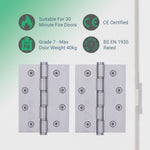 Door Hinges Grade 7 Stainless Steel Washered - 101.6x76.2x2.0mm - Satin Stainless - Case 40 Packs - tradefit - 2