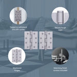 Door Hinges Grade 7 Stainless Steel Washered - 101.6x76.2x2.0mm - Satin Stainless - Case 40 Packs - tradefit - 3