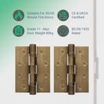 Florentine Bronze Fire Door Hinges – 4 Inch/102mm – Grade 11 Steel Ball Bearing – Pack 2 - tradefit - 4