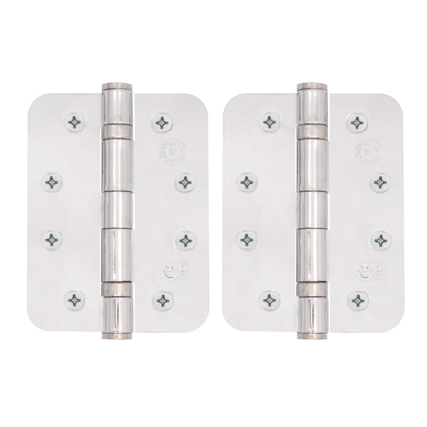 Polished Chrome Fire Door Hinges – 4 Inch/102mm – Grade 11 Steel Ball Bearing – Pack 2 - Radius - tradefit - Featured Image
